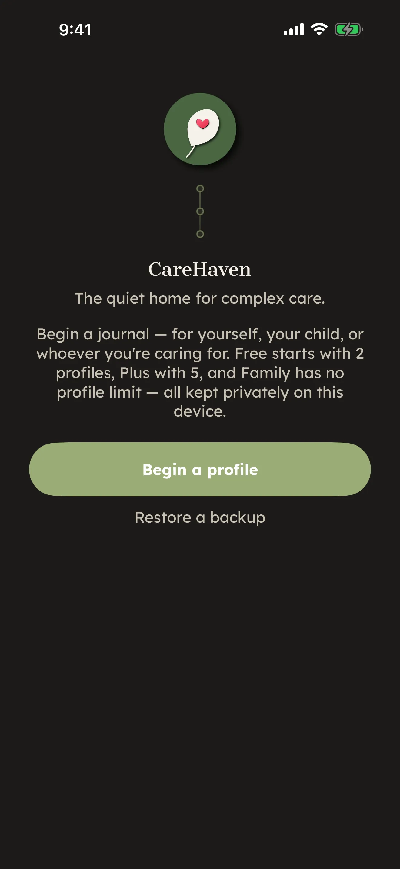 A new profile, ready for your first entries