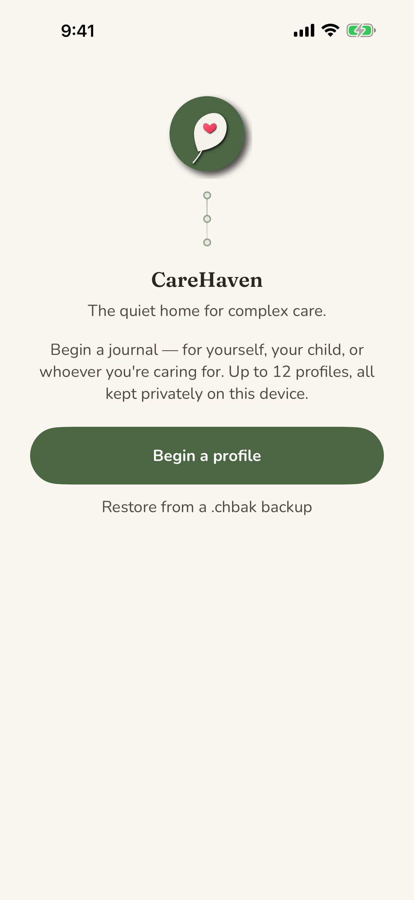A new profile, ready for your first entries
