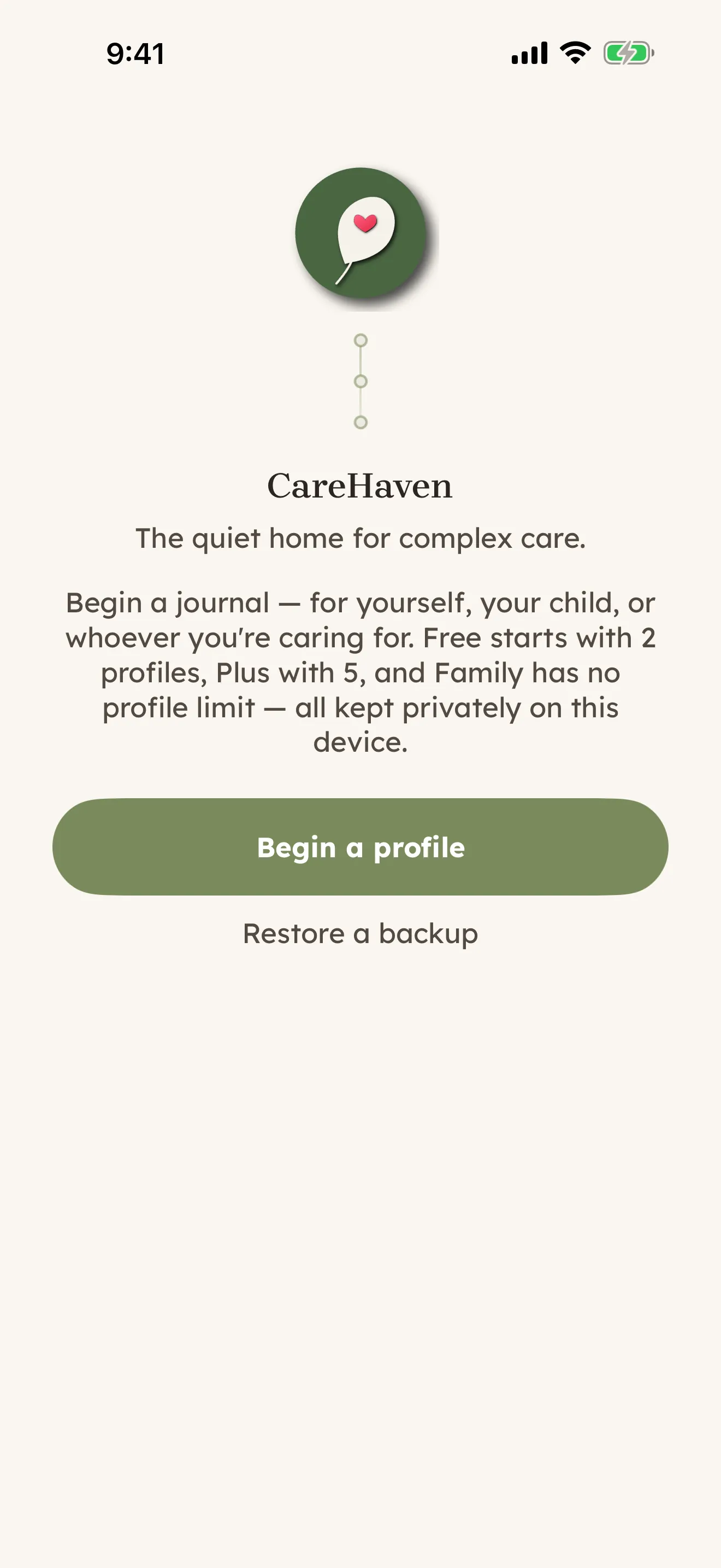 A new profile, ready for your first entries