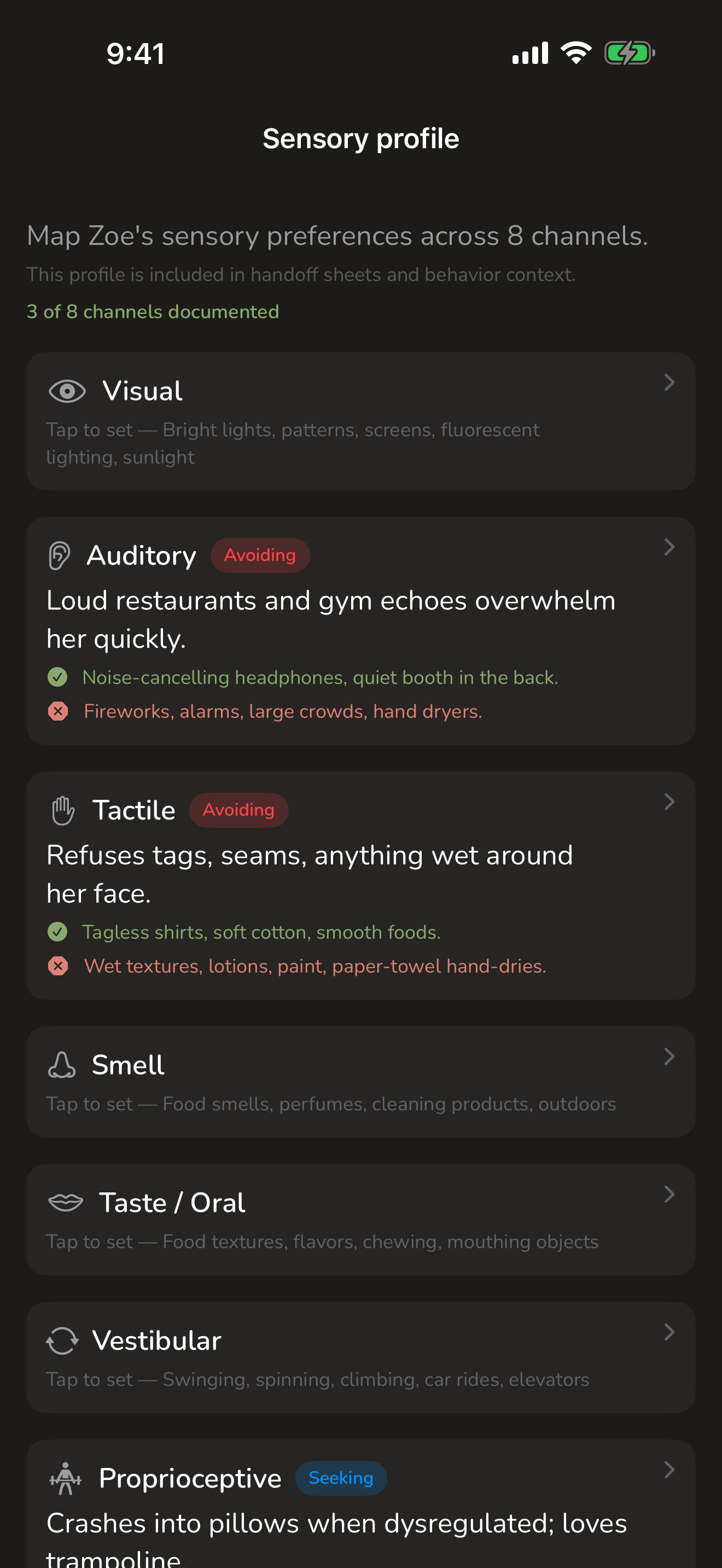 A sensory profile