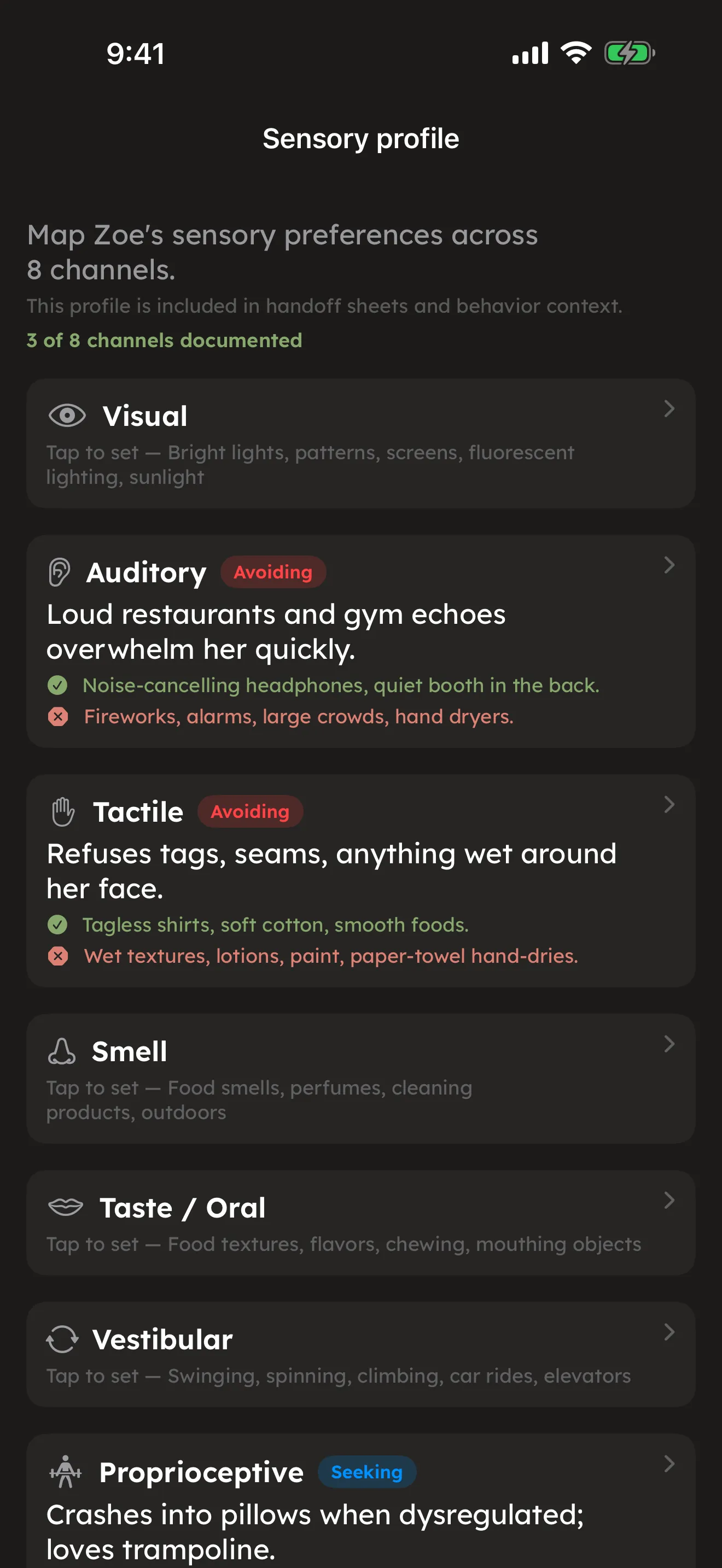 A sensory profile