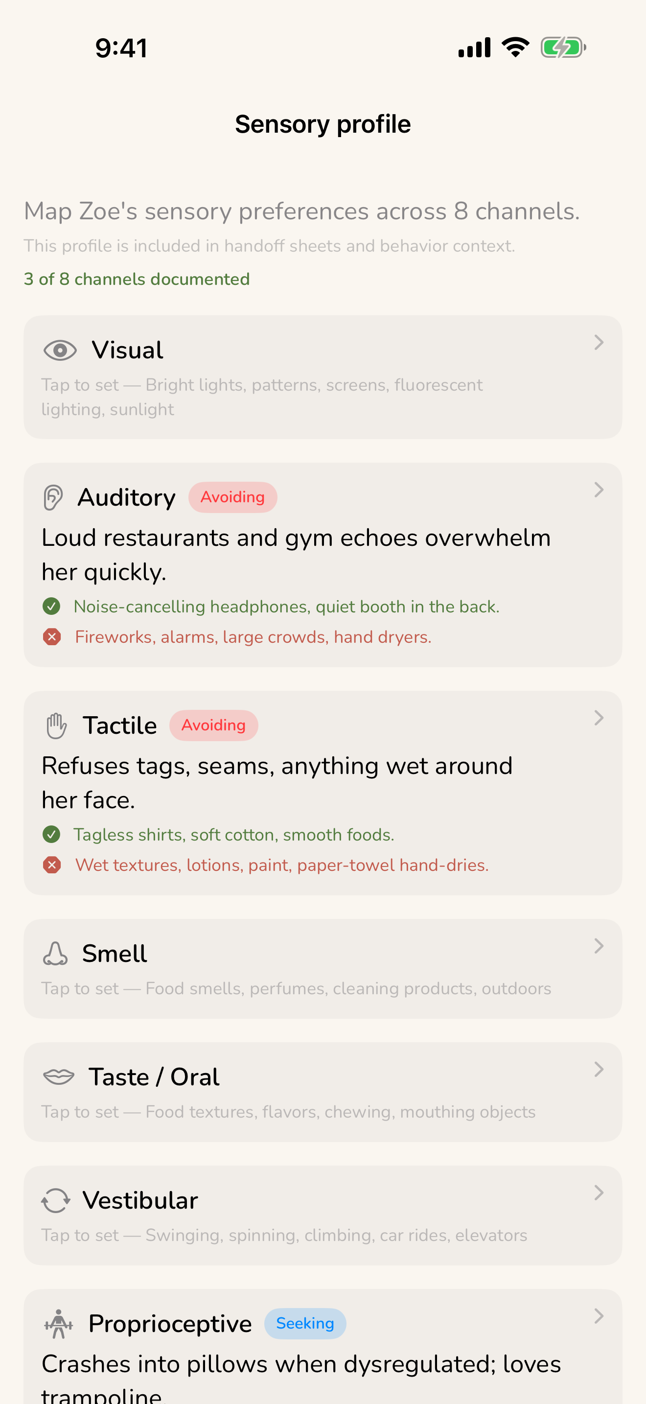 A sensory profile