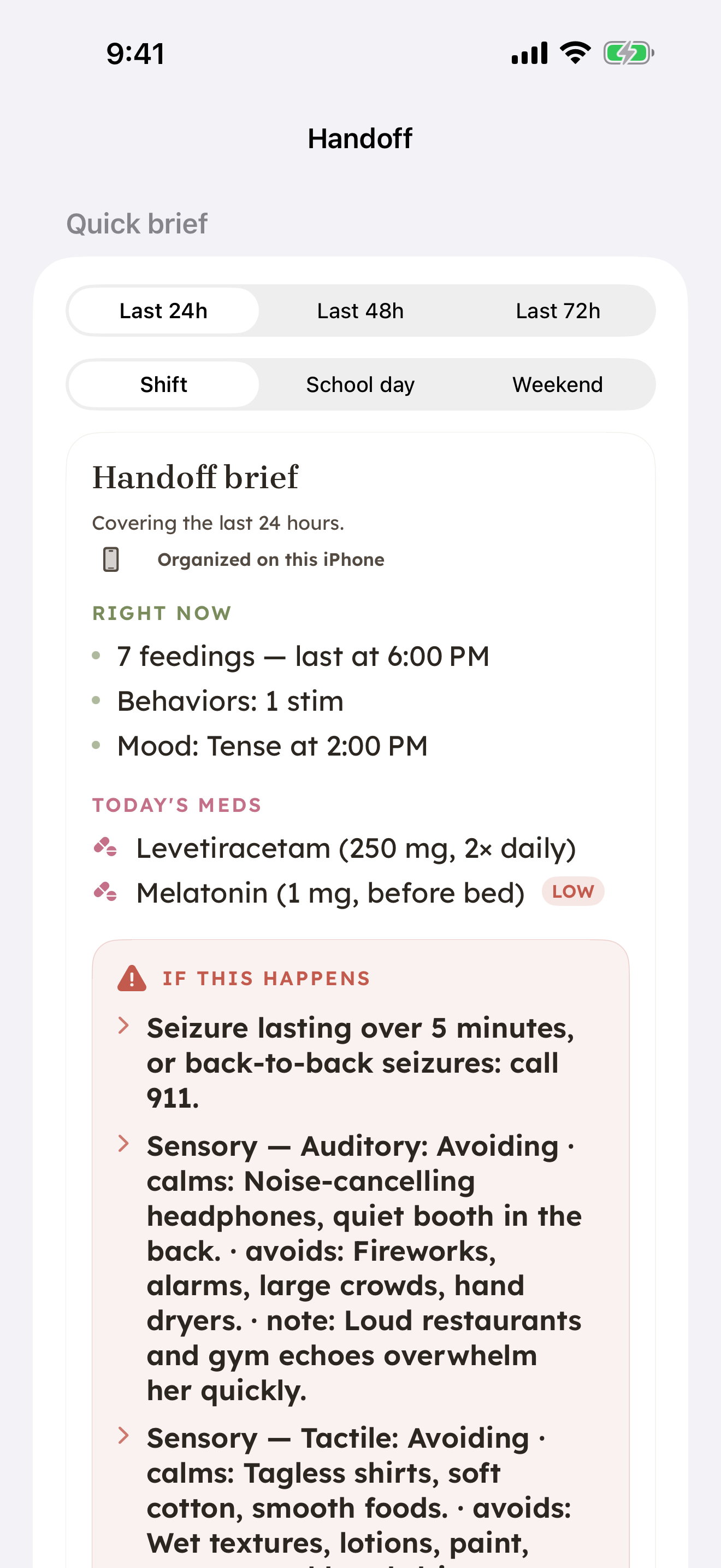 Handoff — sitter brief