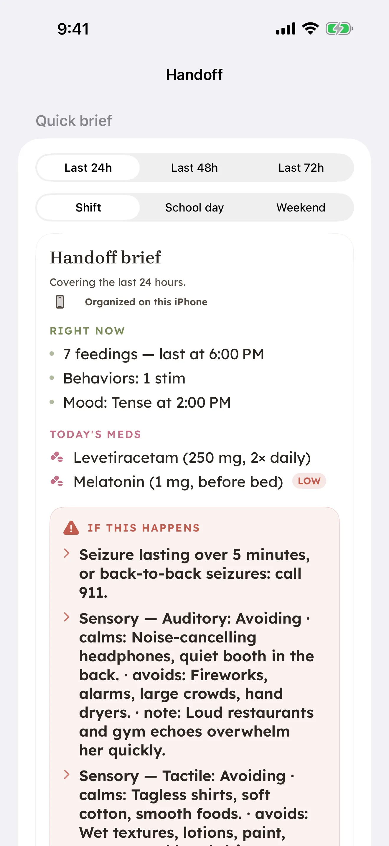 Handoff — sitter brief