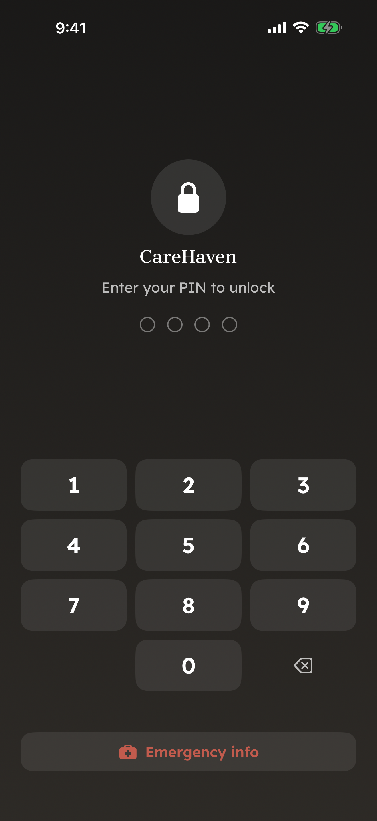 Privacy lock — four-digit PIN protects the app and sensitive surfaces