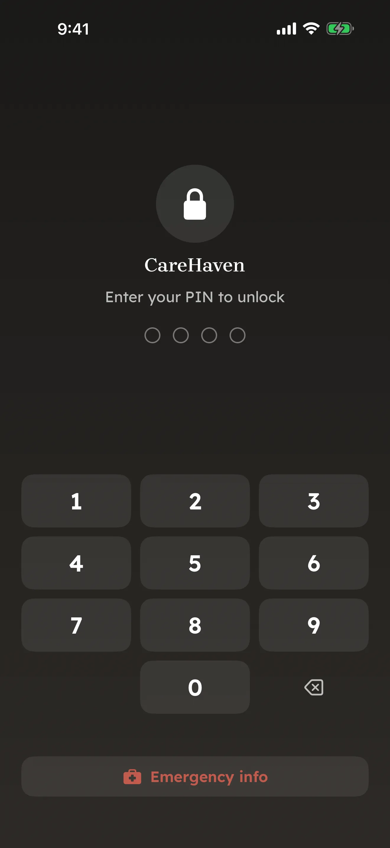 Privacy lock — four-digit PIN protects the app and sensitive surfaces