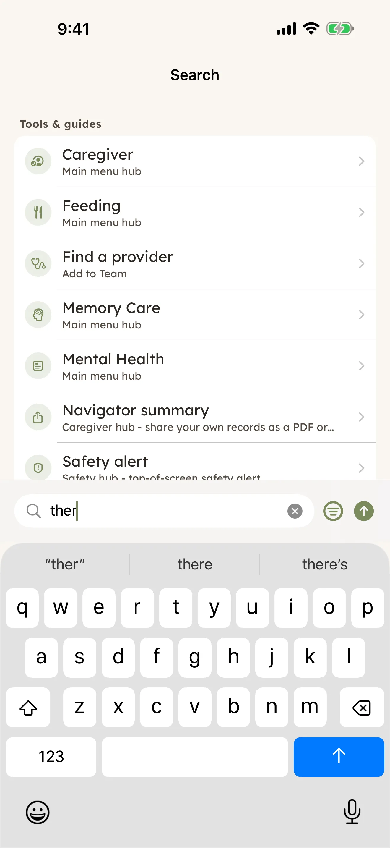 Universal search — type one letter, find everything